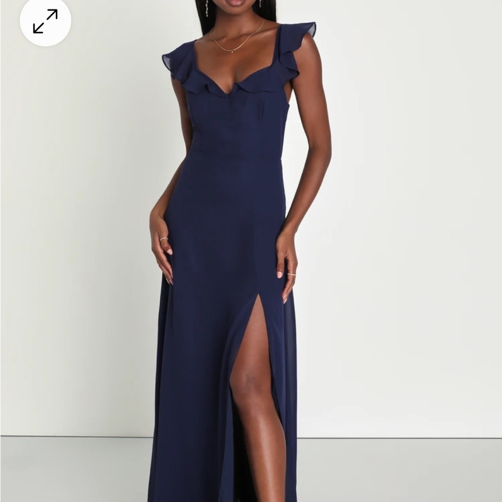 Lulu’s Sweetest Entrance Navy Ruffled Tie-Back Maxi Dress - sizes L and XL - NWT